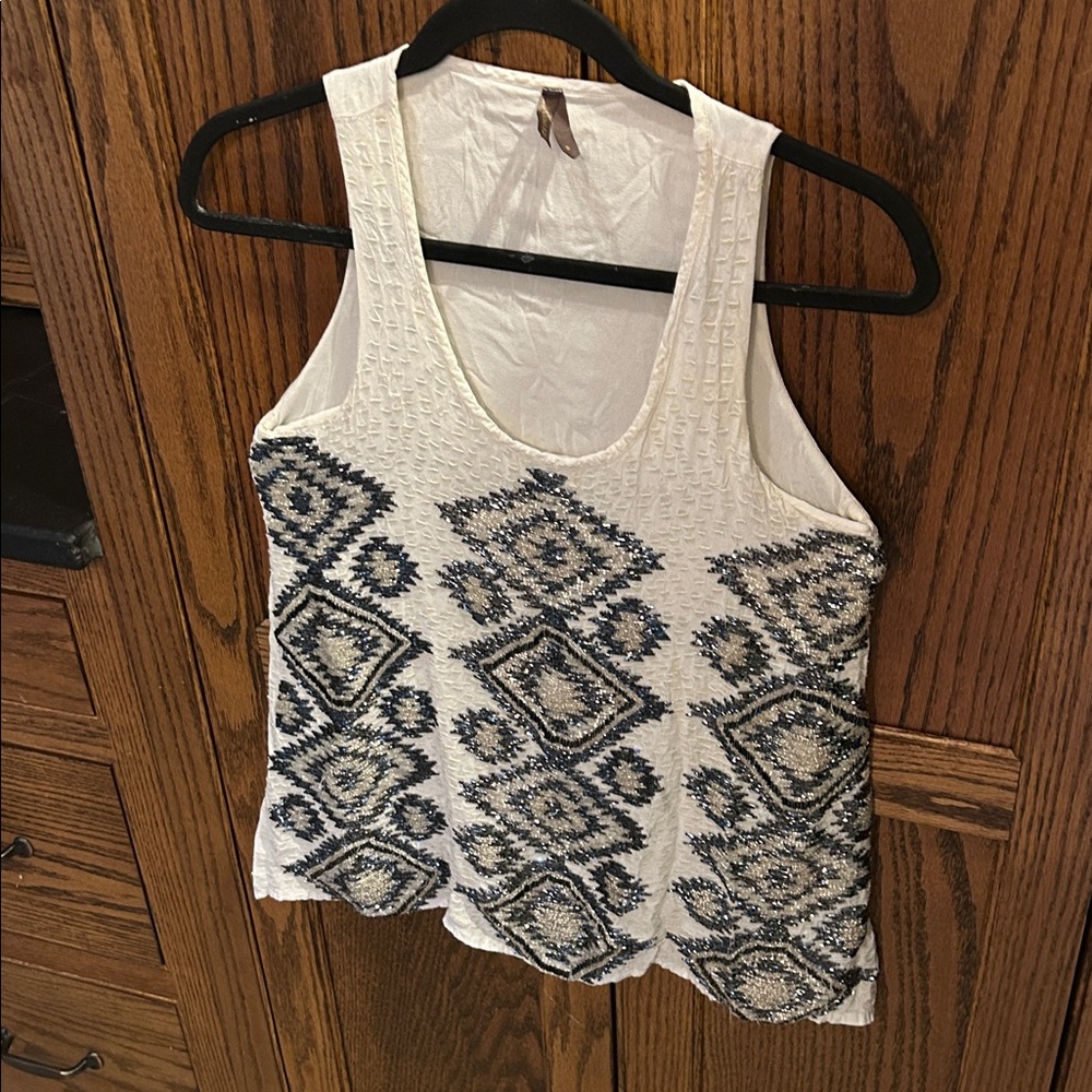Stetson White‎ Silver Tank Top Beaded Aztec Western Double layer NFR rodeo small - Picture 3 of 5